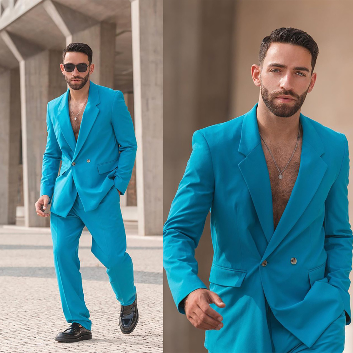 Men Formal Wear Modern - Handsome Blue Wedding Tuxedos Double Breasted