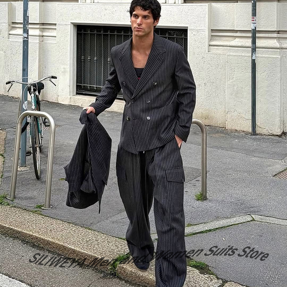 Elegant Formal Men'S Wear - Elegant Man Suit Pinstripe Double-Breasted Notch