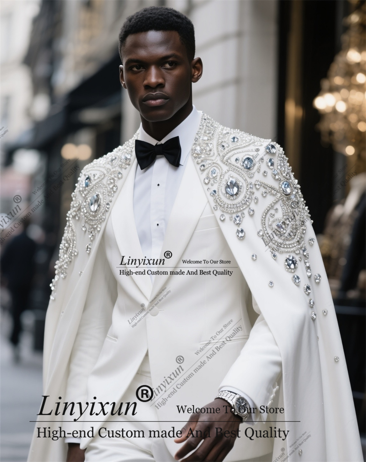 Men'S Formal Wear In Wedding - High-end Fashion Diamond Men Suit Beaded