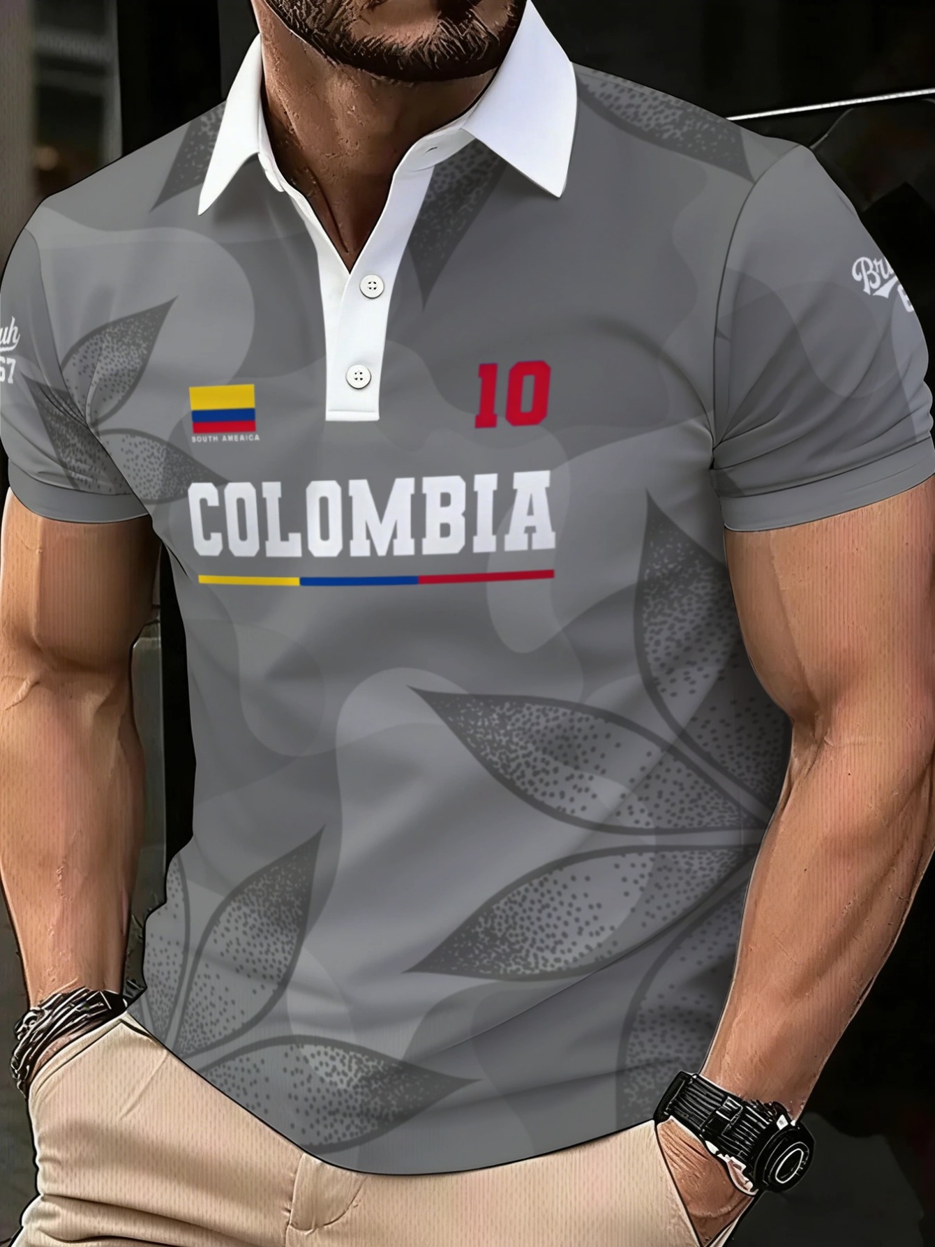 Men Formal Wear Design - Men's Gray Polyester Shirt,Adorned with The