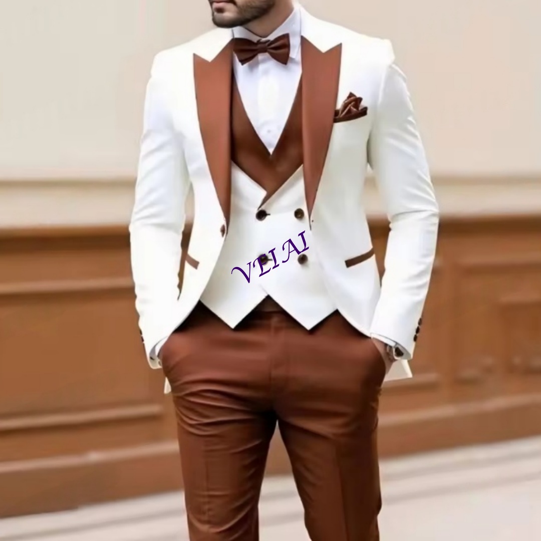 Men'S Formal Wear Accessories - New White And Brown Men Suit