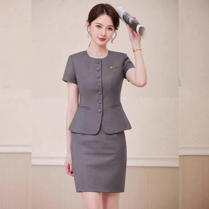 Gray short-sleeved suit dress, - огляд і ціна Dress Pant Flat Front