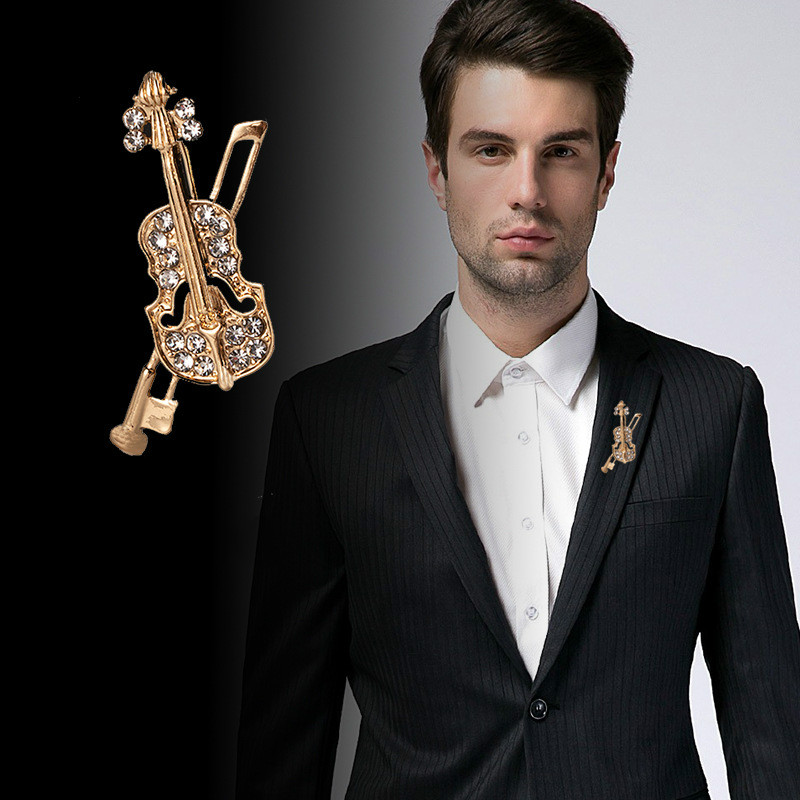 Crystal Violin Brooch Jewelry  - огляд і ціна Tuxedo Lapel Pin