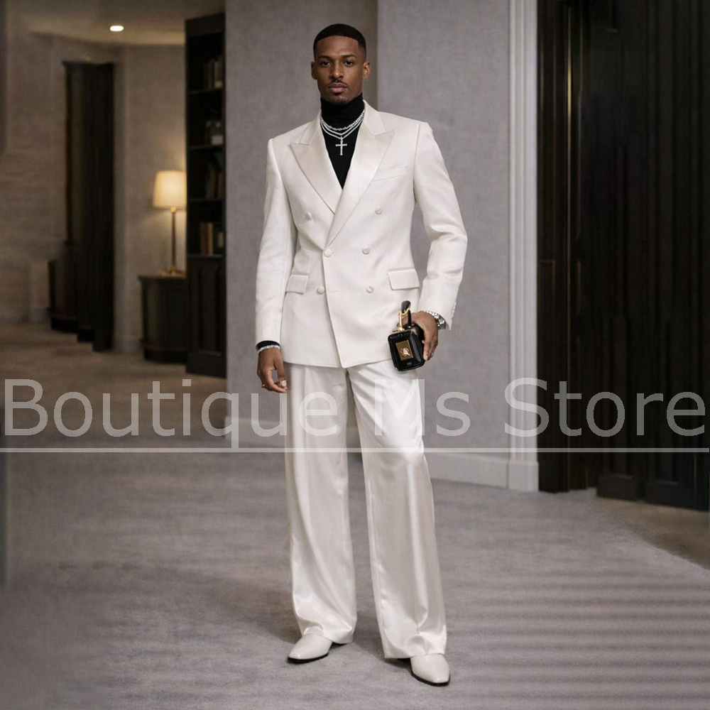 Men's White Satin Suit 2 Piece - огляд і ціна Men Formal Wear Modern