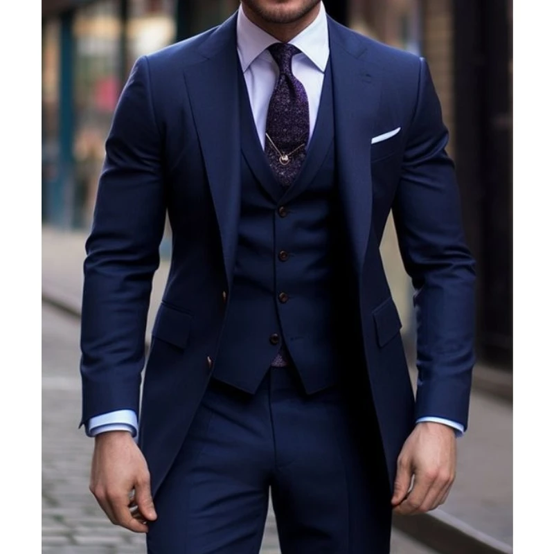 Navy Blue 3 Pieces Casual Male - огляд і ціна Men'S Formal Wear In Wedding
