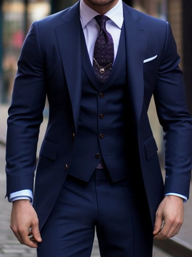 Navy Blue 3 Pieces Casual Male - огляд і ціна Men'S Formal Wear In Wedding
