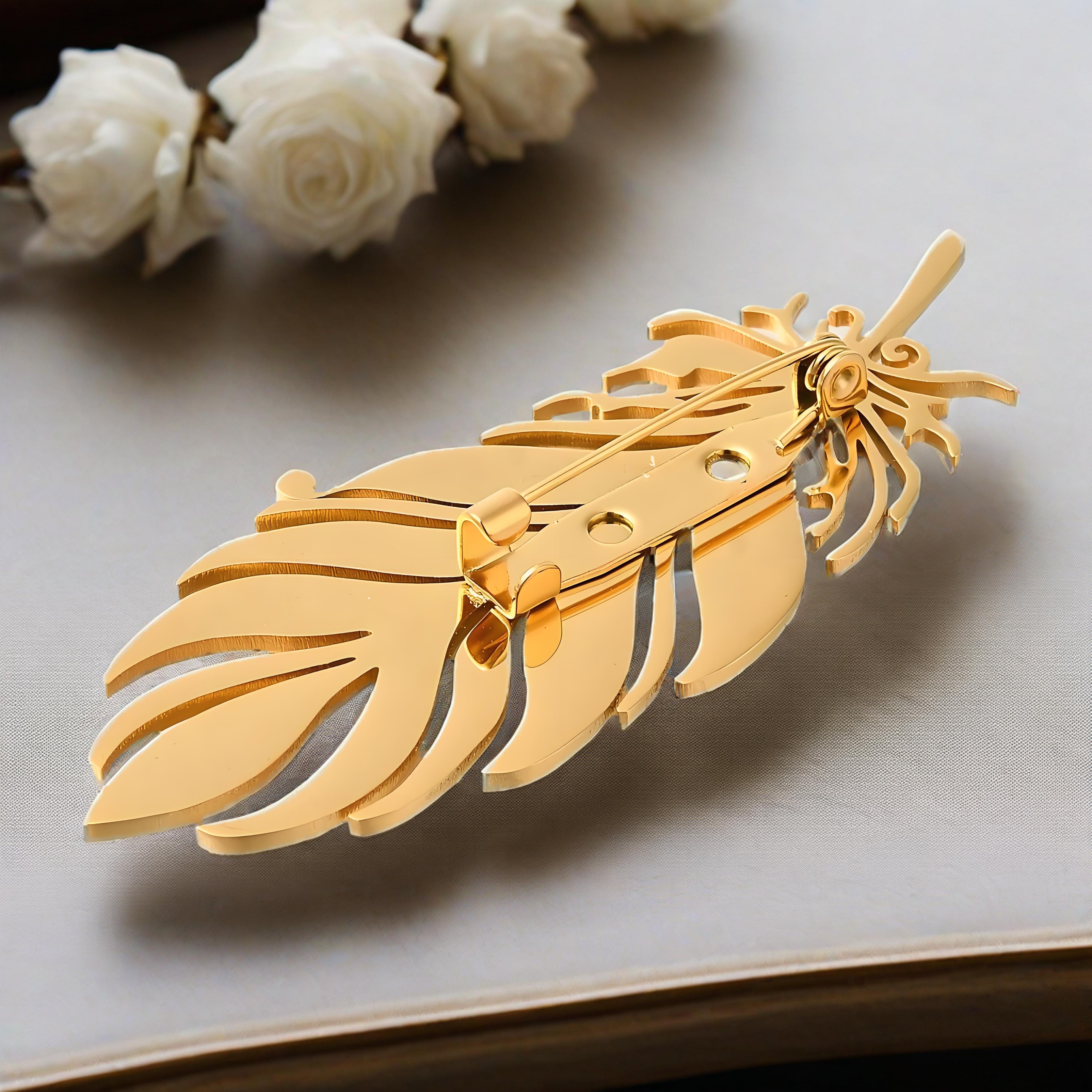 Gold - Plated Feather Brooch,  - огляд і ціна Tuxedo Lapel Pin