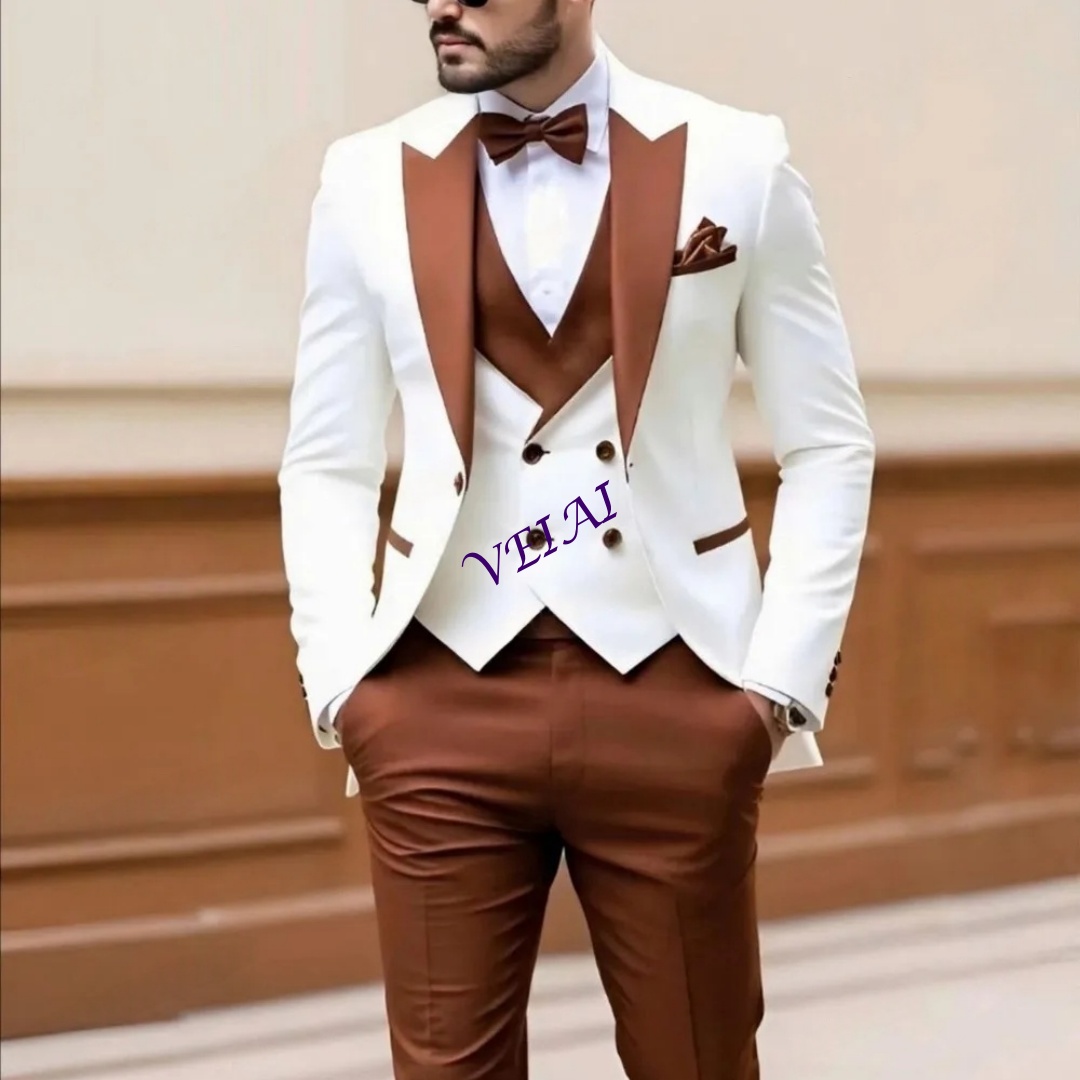 New White And Brown Men Suit F - огляд і ціна Men'S Formal Wear Accessories